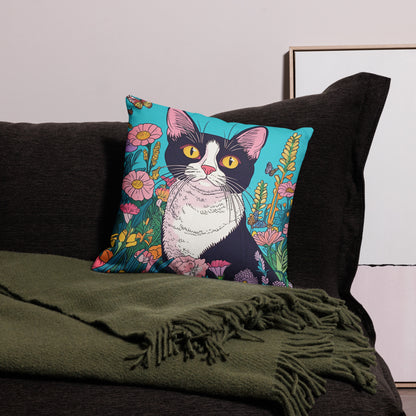 Butterfly floral cat accent pillow for colorful home décor