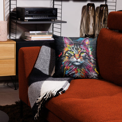 Street art cat accent pillow for modern home décor