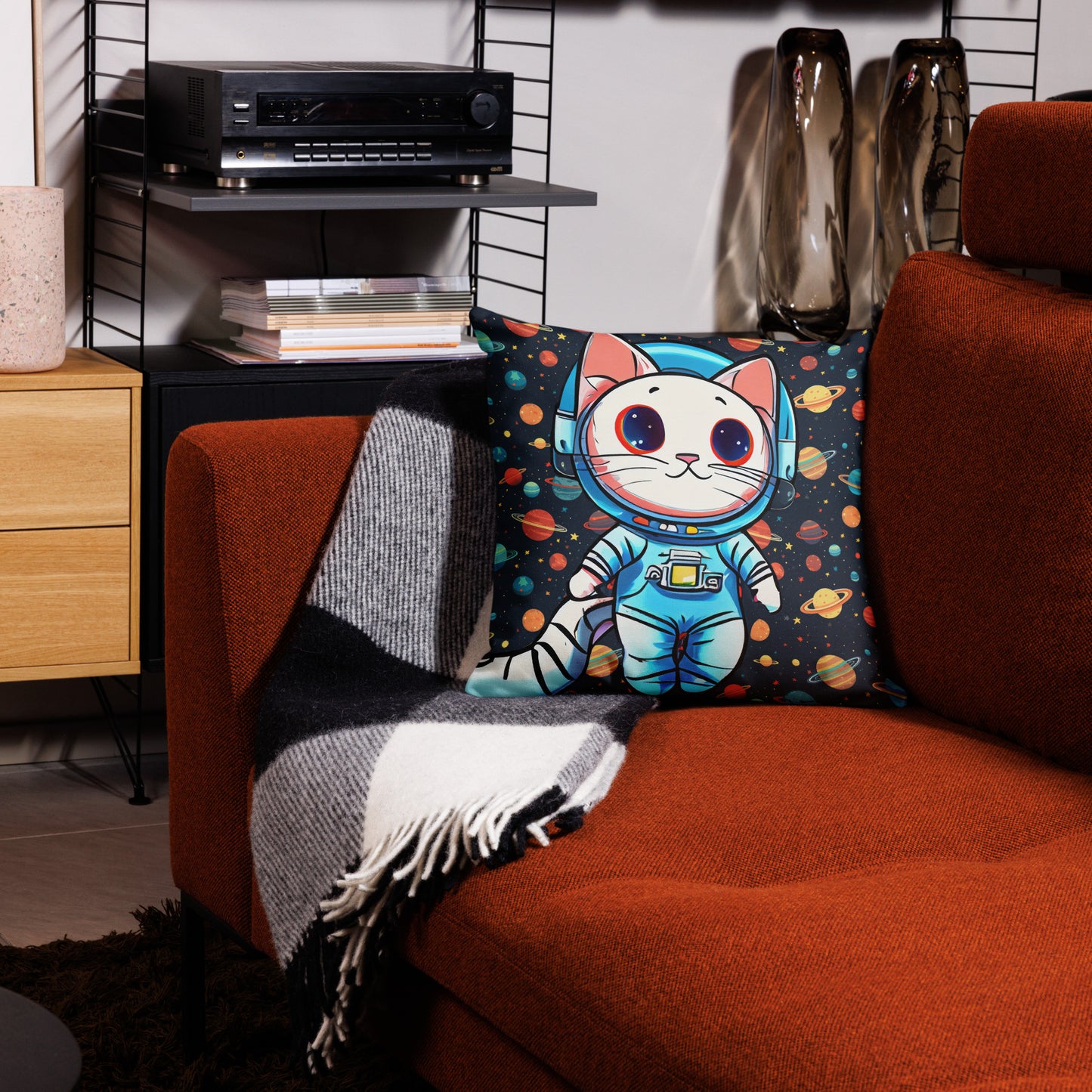 Galaxy cat accent pillow for sci-fi and modern home décor
