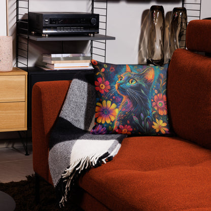 Floral cat accent pillow for colorful home décor