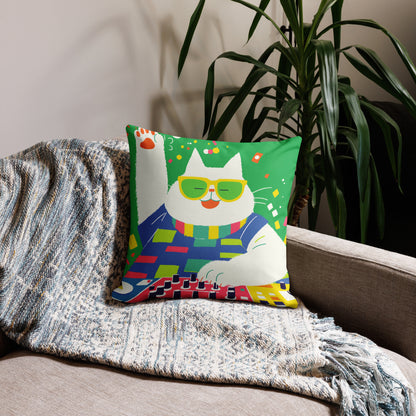 Funny chonk cat accent pillow for DJs and music lovers