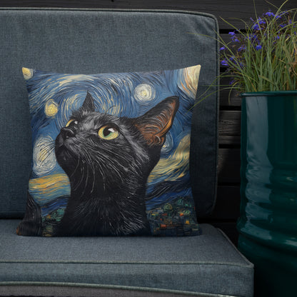 Artistic black cat accent pillow for home décor and cat lovers