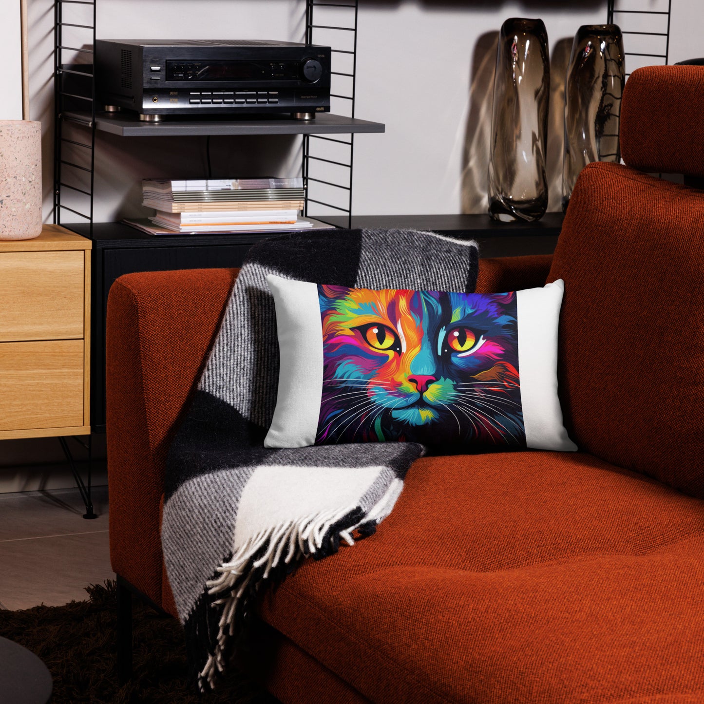 Day Glo Kitty Premium Pillow – Neon Cat Decorative Throw Pillow