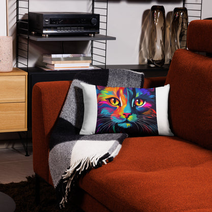 Day Glo Kitty Premium Pillow – Neon Cat Decorative Throw Pillow