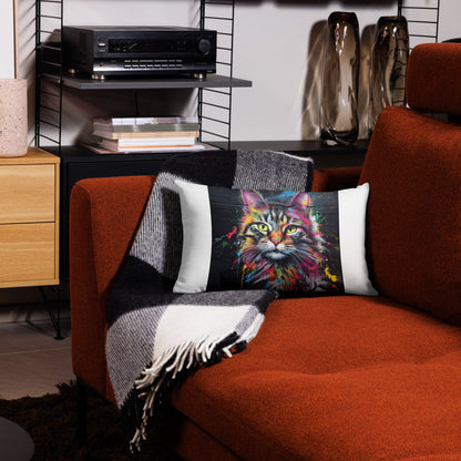 Graffiti Cat Premium Pillow – Colorful Street Art Decorative Throw Pillow