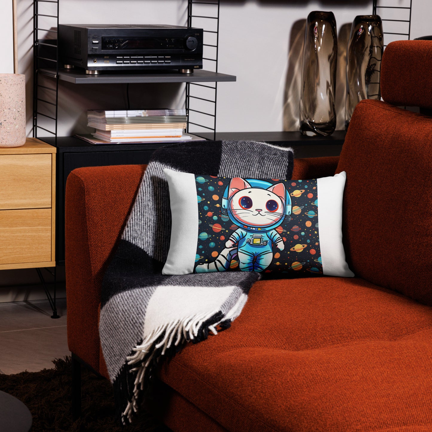 Space Kitty Premium Pillow – Galaxy Cat Decorative Throw Pillow
