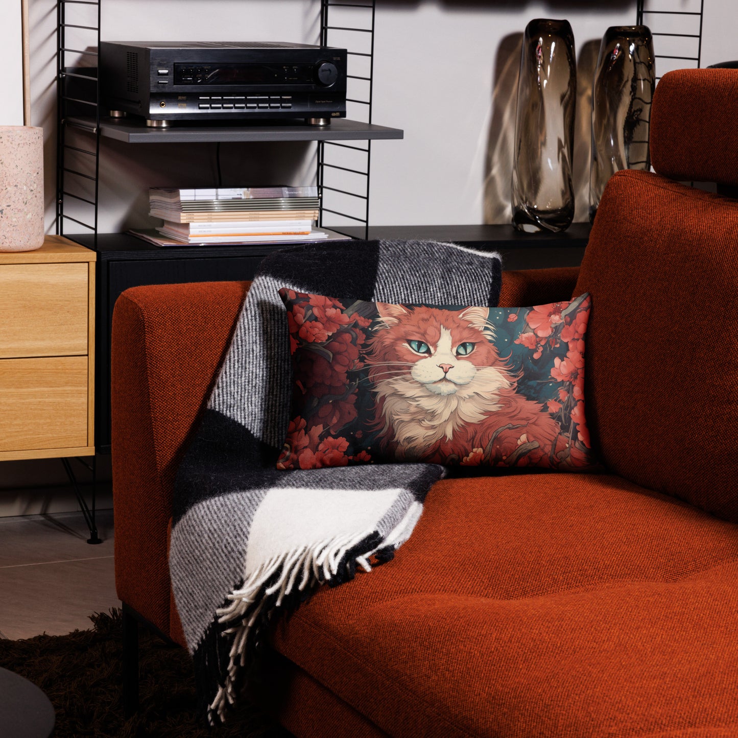Japanese ukiyo-e cat accent pillow for living room or bedroom décor