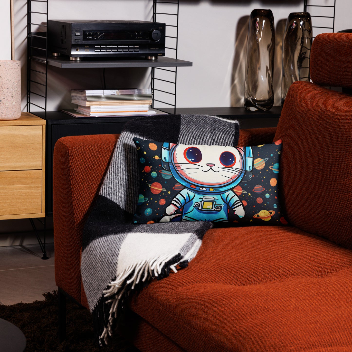 Space Kitty Premium Pillow – Galaxy Cat Decorative Throw Pillow