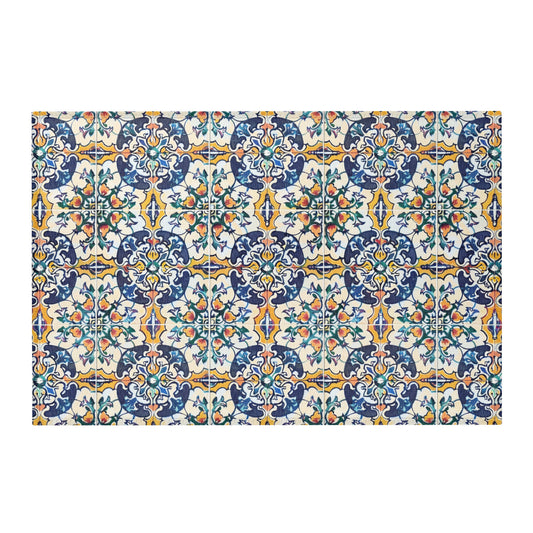 Colorful Portuguese tile area rug with azulejo mosaic pattern design