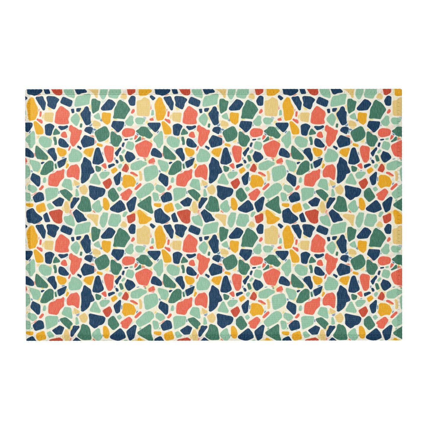 Terrazzo tile area rug with modern speckled stone pattern for living room décor