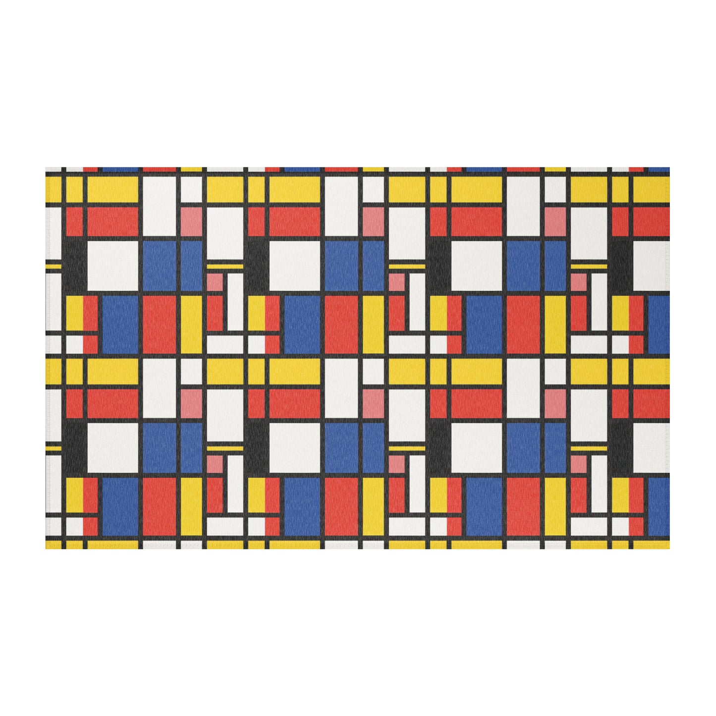 De Stijl style modern abstract rug with black grid lines and primary colors