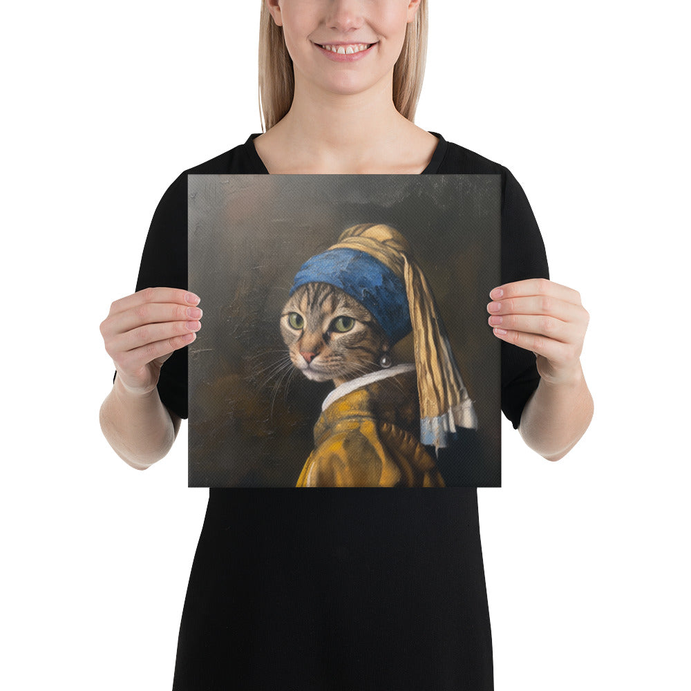 Funny cat wall art canvas parody of Girl with a Pearl Earring