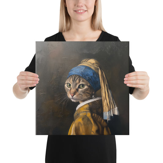 Cat with a Pearl Earring canvas print inspired by Vermeer classic artwork