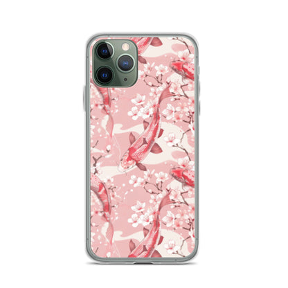 iPhone Case Pink Japanese Koi Fish and Cherry Blossoms