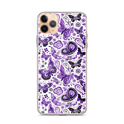 iPhone Case White and Purple Butterfly Paisley