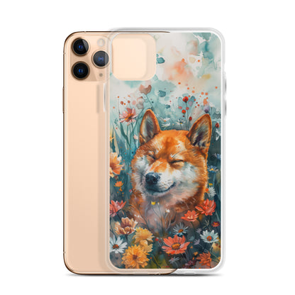 iPhone Case Watercolor Shiba Inu with Colorful Flowers