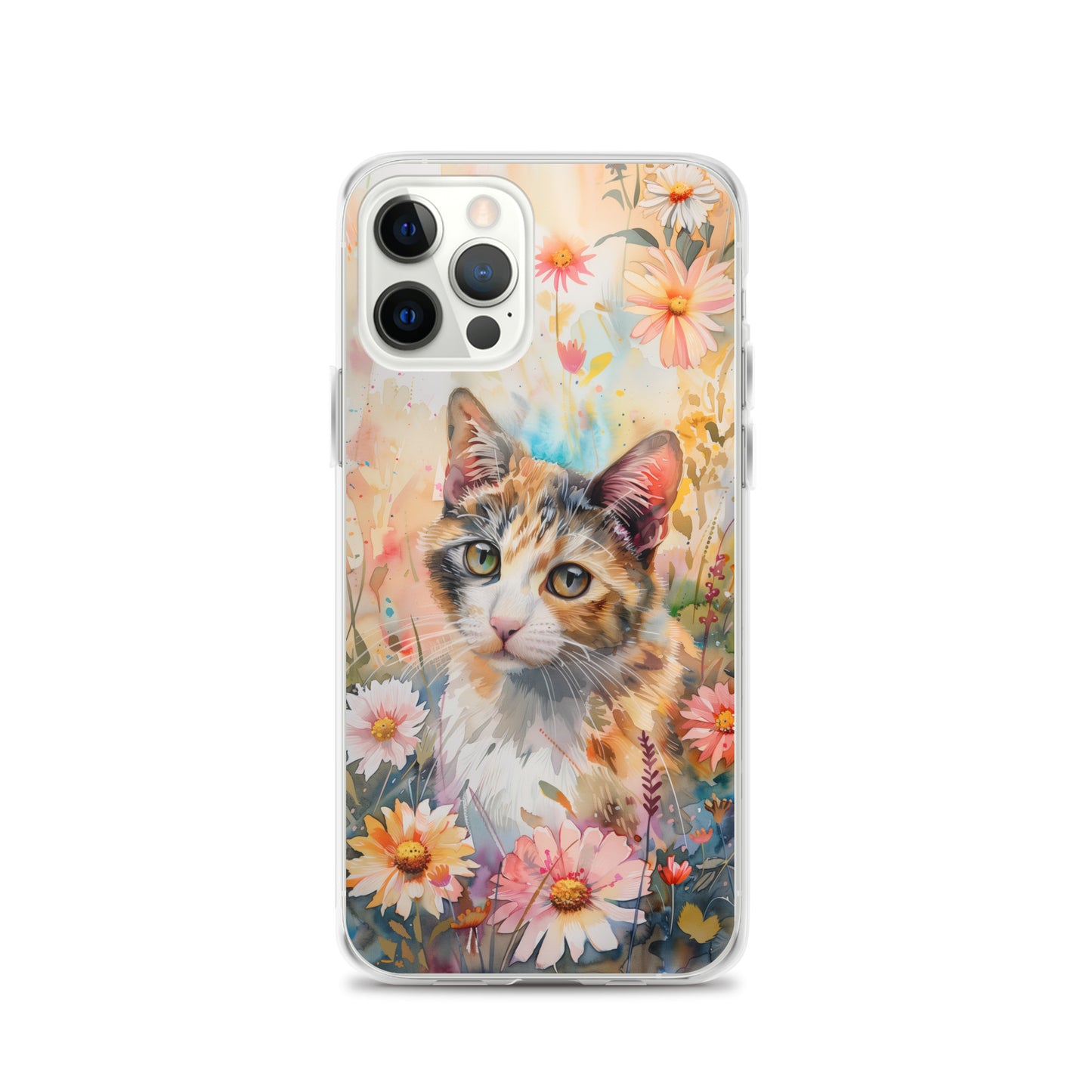 iPhone Case Watercolor Calico Cat with Colorful Flowers