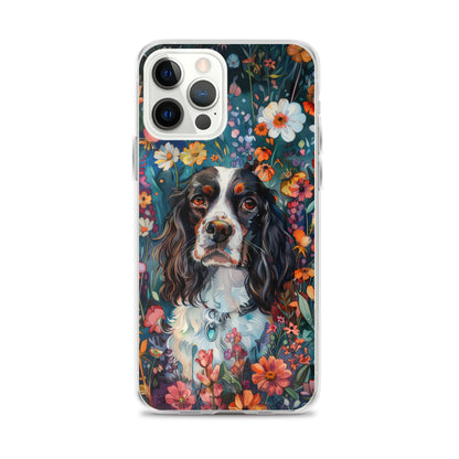 iPhone Case Watercolor English Springer Spaniel with Colorful Flowers
