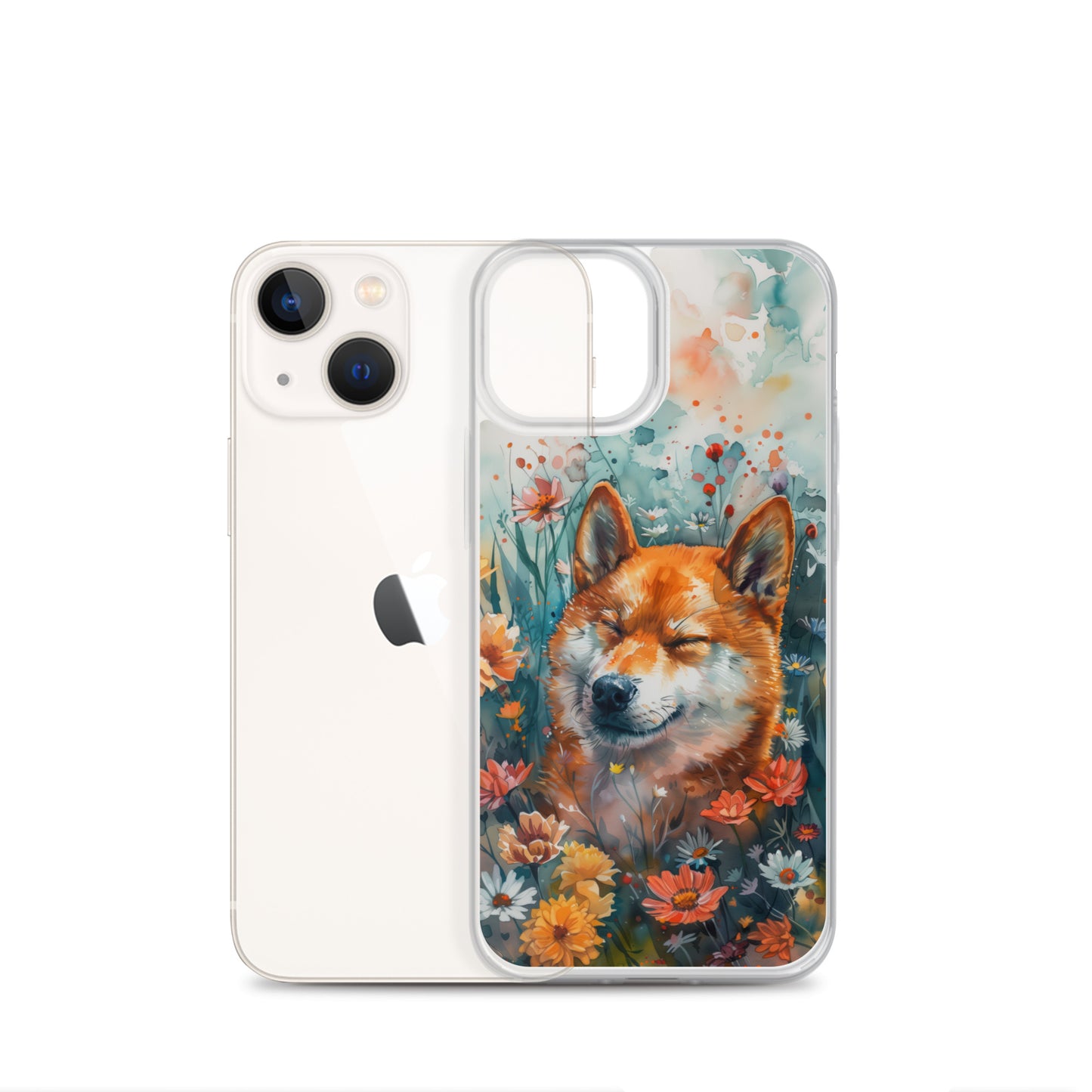 iPhone Case Watercolor Shiba Inu with Colorful Flowers