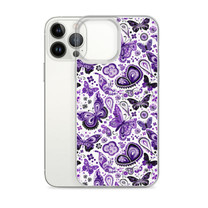 iPhone Case White and Purple Butterfly Paisley