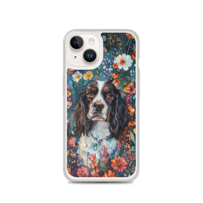 iPhone Case Watercolor English Springer Spaniel with Colorful Flowers