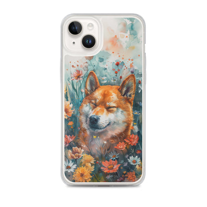 iPhone Case Watercolor Shiba Inu with Colorful Flowers