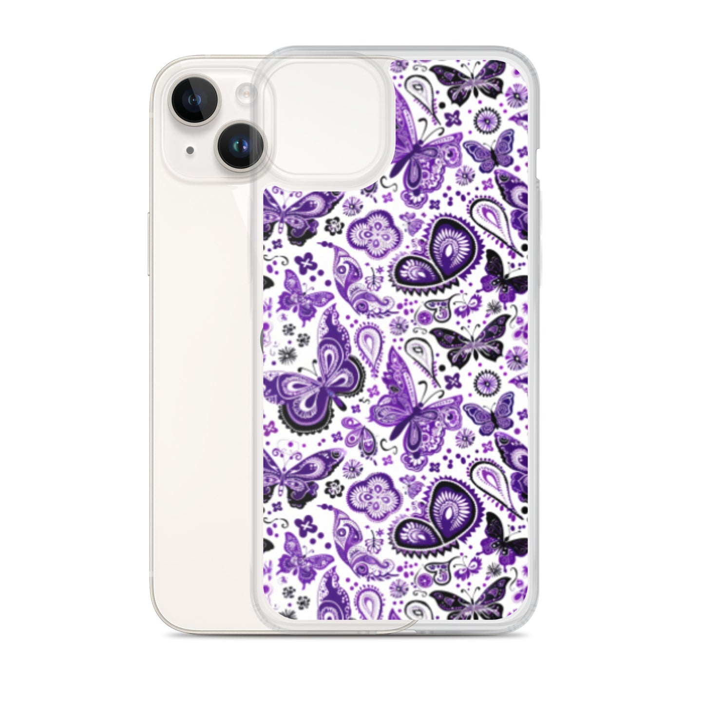 iPhone Case White and Purple Butterfly Paisley