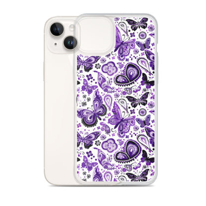 iPhone Case White and Purple Butterfly Paisley