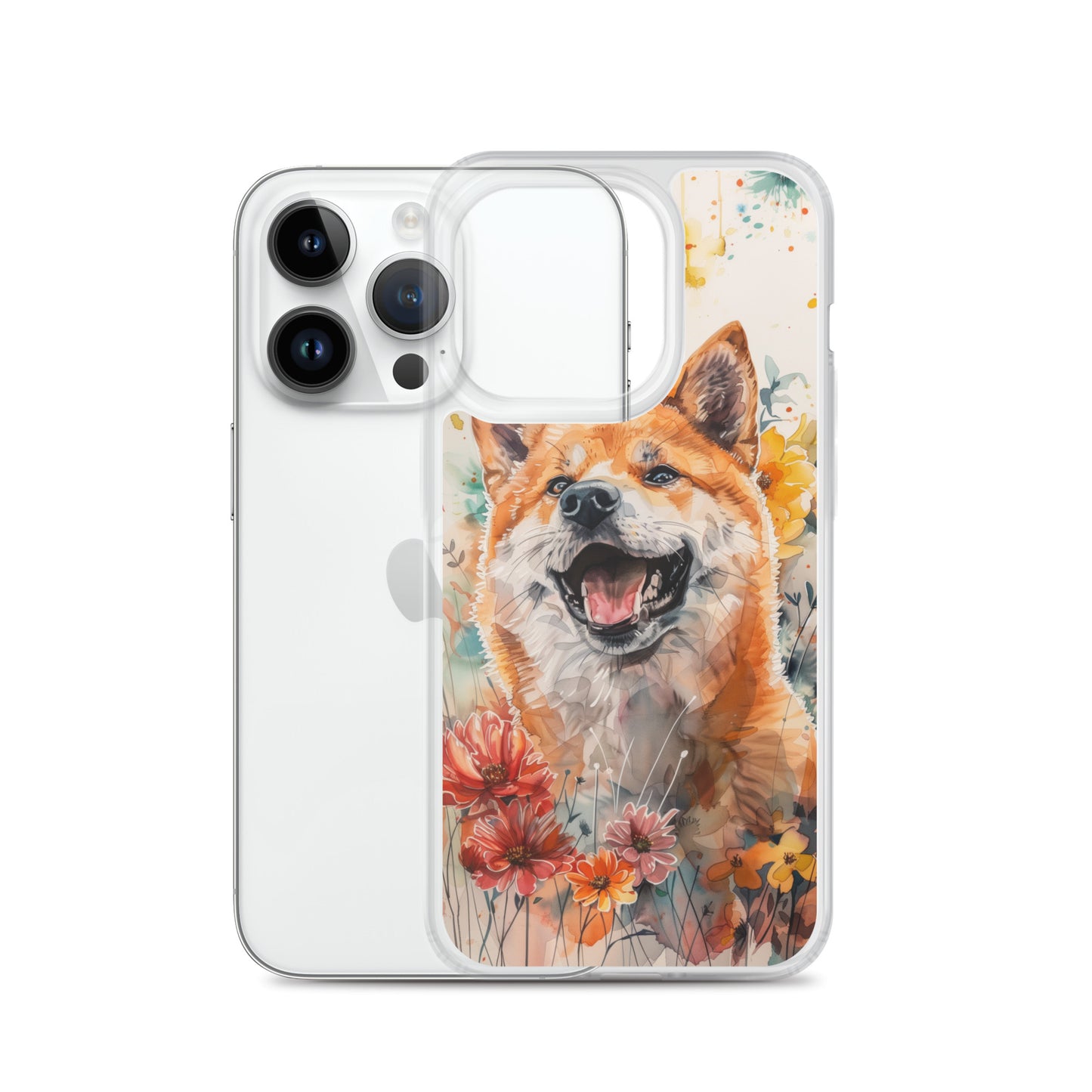 iPhone Case Colorful Watercolor Shiba Inu with Flowers