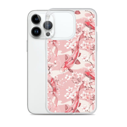 iPhone Case Pink Japanese Koi Fish and Cherry Blossoms