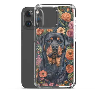 iPhone Case Watercolor Rottweiler with Colorful Flowers