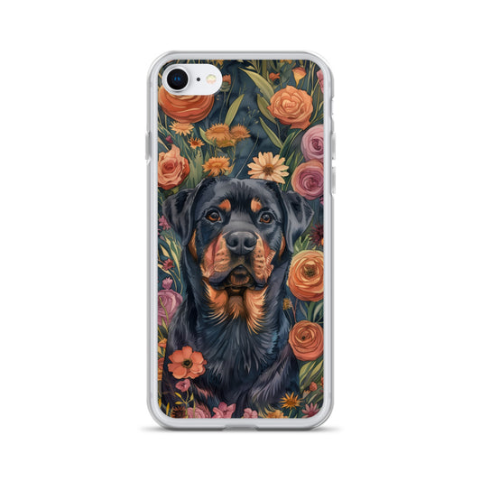 Watercolor Rottweiler with Colorful Flowers iPhone Case