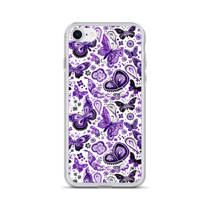 iPhone Case White and Purple Butterfly Paisley