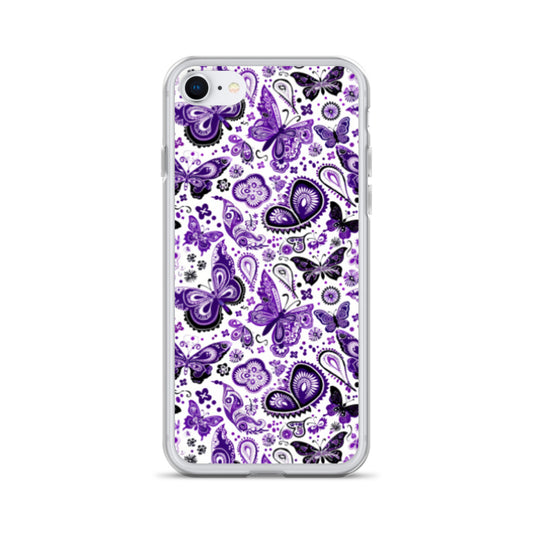 iPhone Case White and Purple Butterfly Paisley