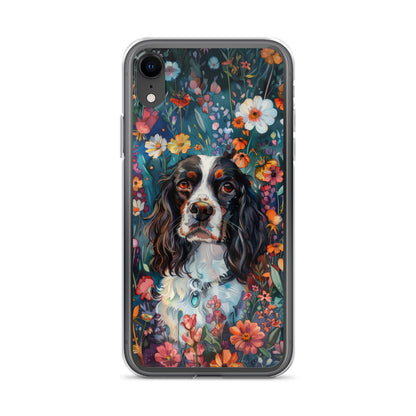 iPhone Case Watercolor English Springer Spaniel with Colorful Flowers
