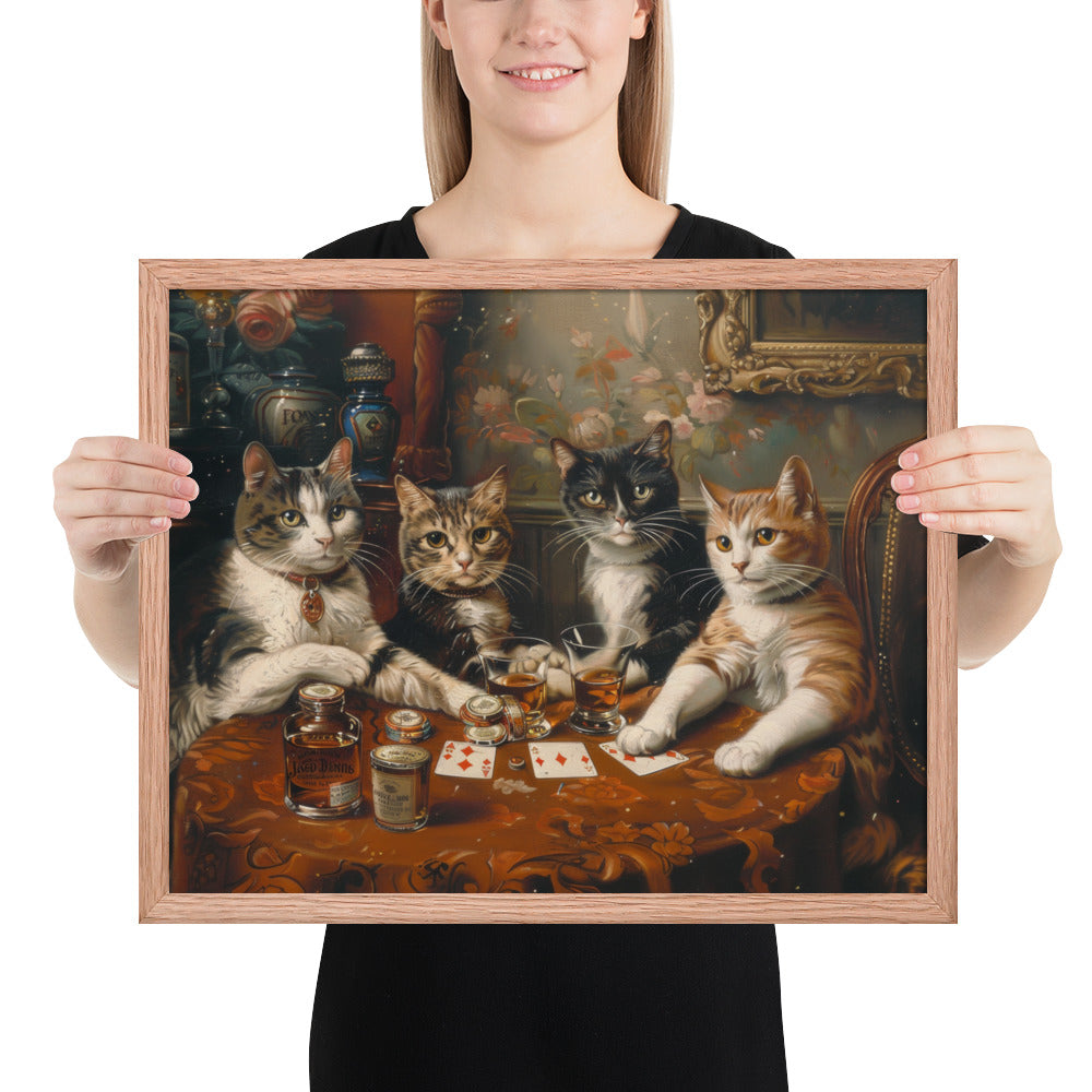 Poker Night with the Kitties – Funny Cat Art Framed Poster for Game Rooms, Living Spaces & Cat Lovers