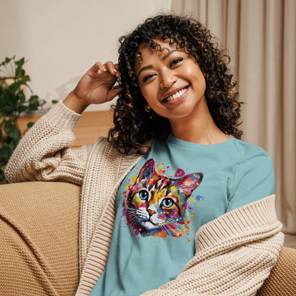 Painted Cat Face Relaxed T-Shirt | Bella + Canvas 6400