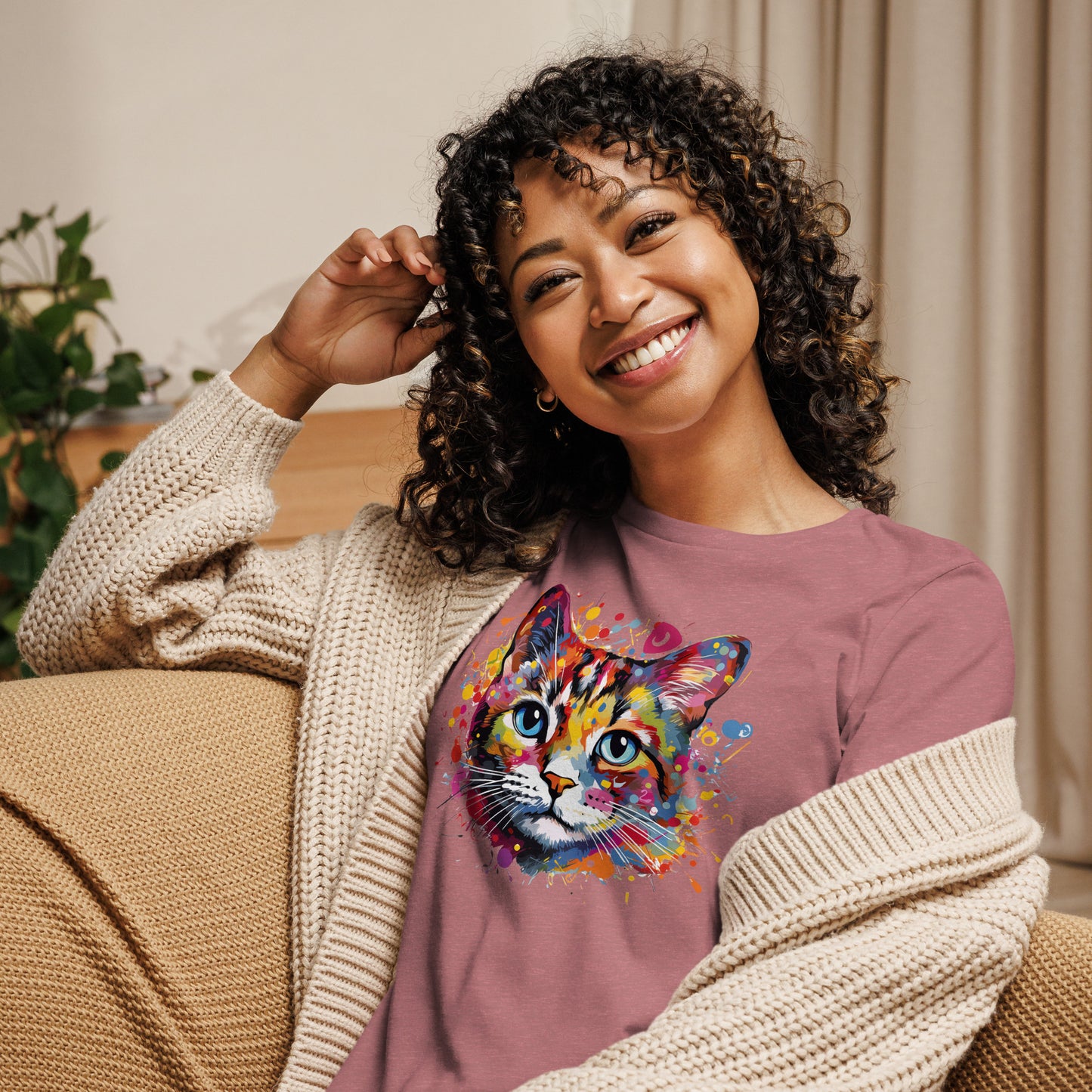 Painted Cat Face Relaxed T-Shirt | Bella + Canvas 6400