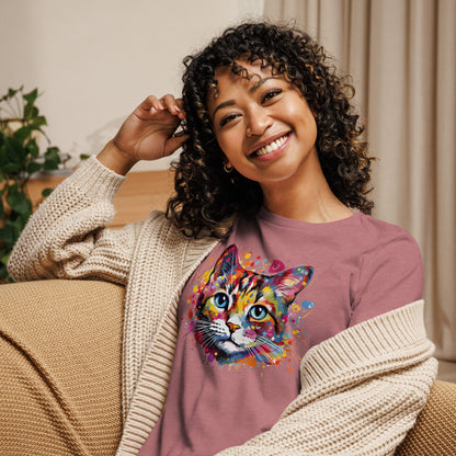 Painted Cat Face Relaxed T-Shirt | Bella + Canvas 6400