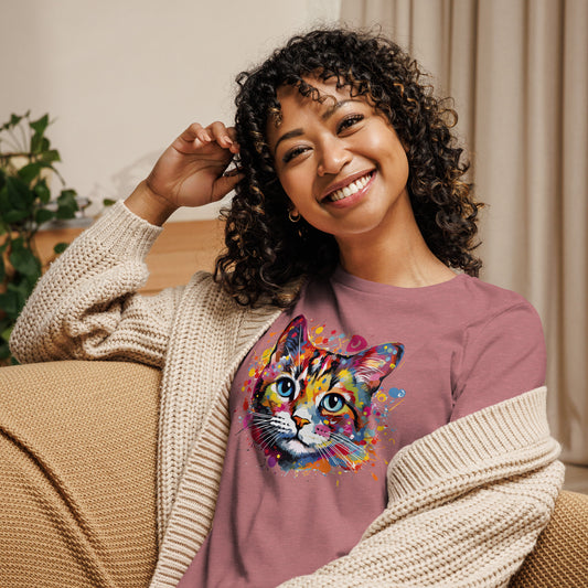 Painted Cat Face Relaxed T-Shirt | Bella + Canvas 6400