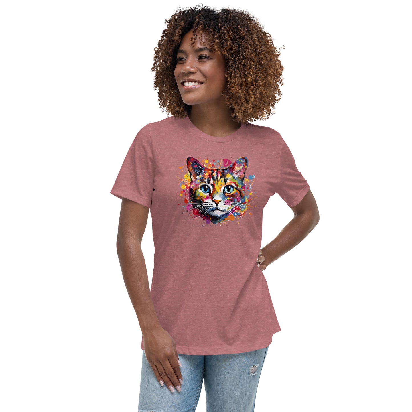 Painted Cat Face Relaxed T-Shirt | Bella + Canvas 6400