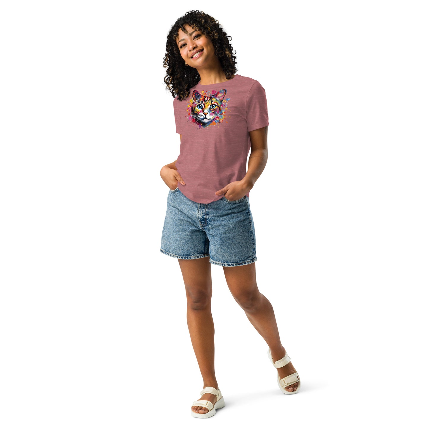 Painted Cat Face Relaxed T-Shirt | Bella + Canvas 6400