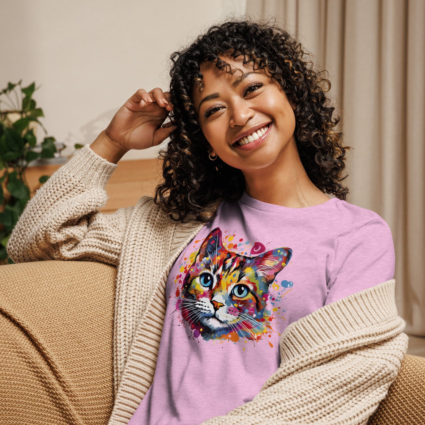 Painted Cat Face Relaxed T-Shirt | Bella + Canvas 6400