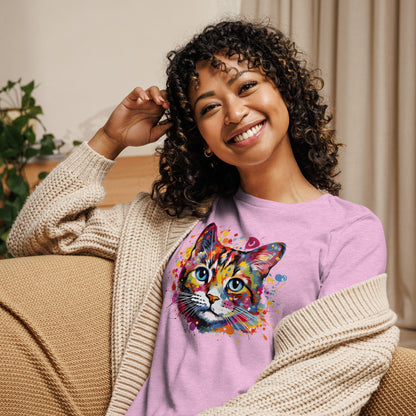 Painted Cat Face Relaxed T-Shirt | Bella + Canvas 6400