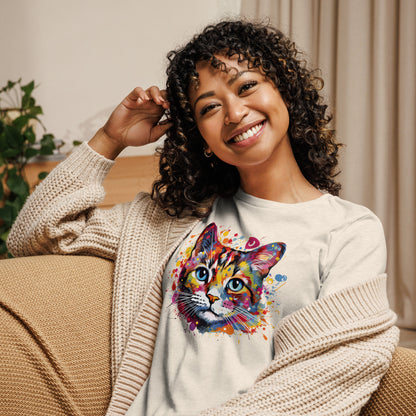 Painted Cat Face Relaxed T-Shirt | Bella + Canvas 6400