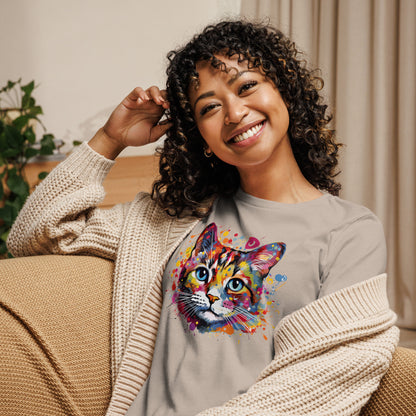 Painted Cat Face Relaxed T-Shirt | Bella + Canvas 6400