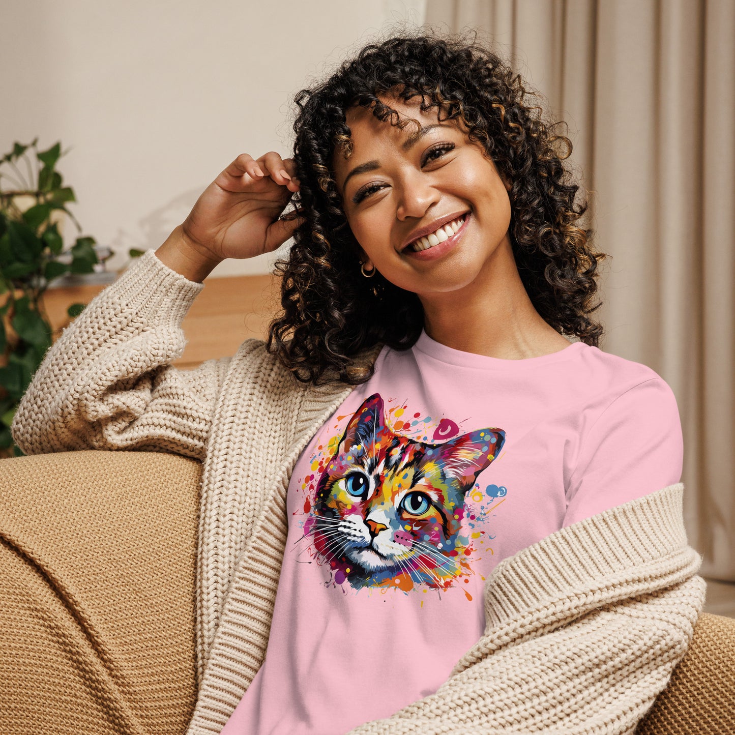 Painted Cat Face Relaxed T-Shirt | Bella + Canvas 6400